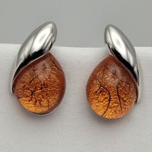 ✨2/$10✨ Cat Eyes Teardrop Orange Amber Stud Silver-Tone Elegant Unique Earrings